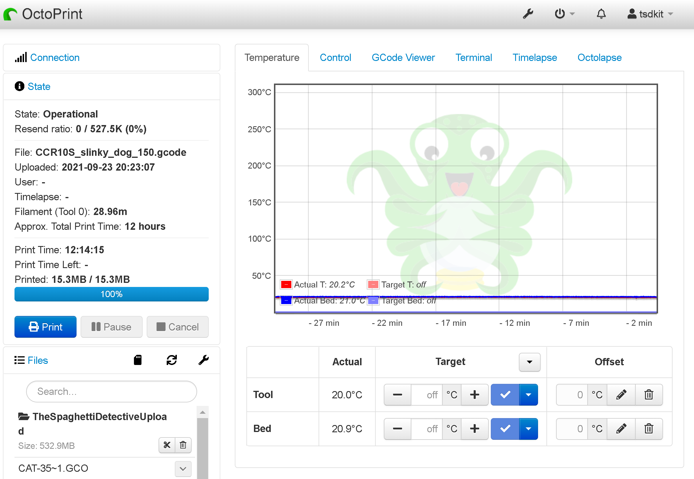 OctoPrint user interface