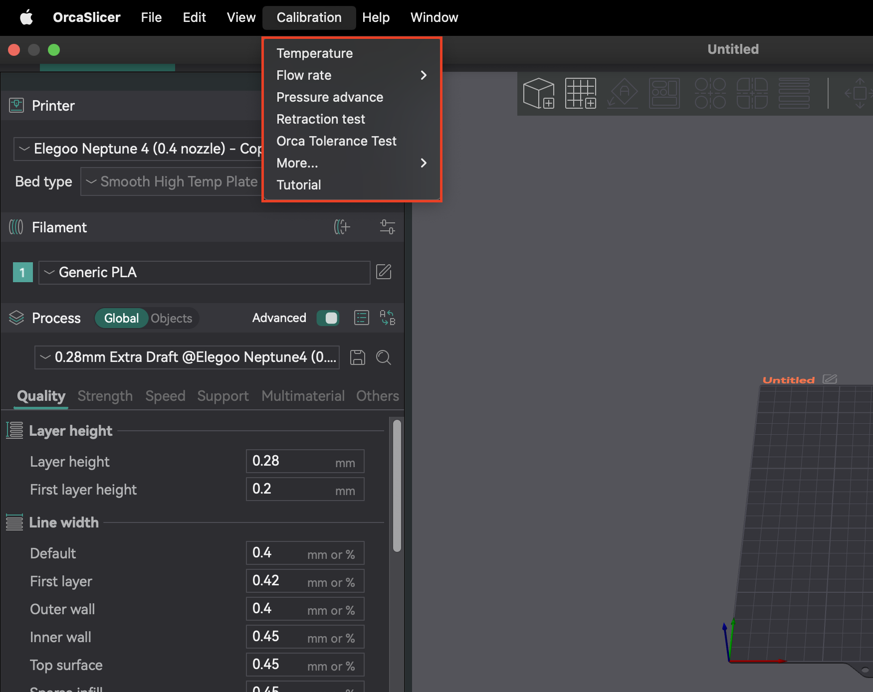 OrcaSlicer &quot;Calibration&quot; menu dropdown