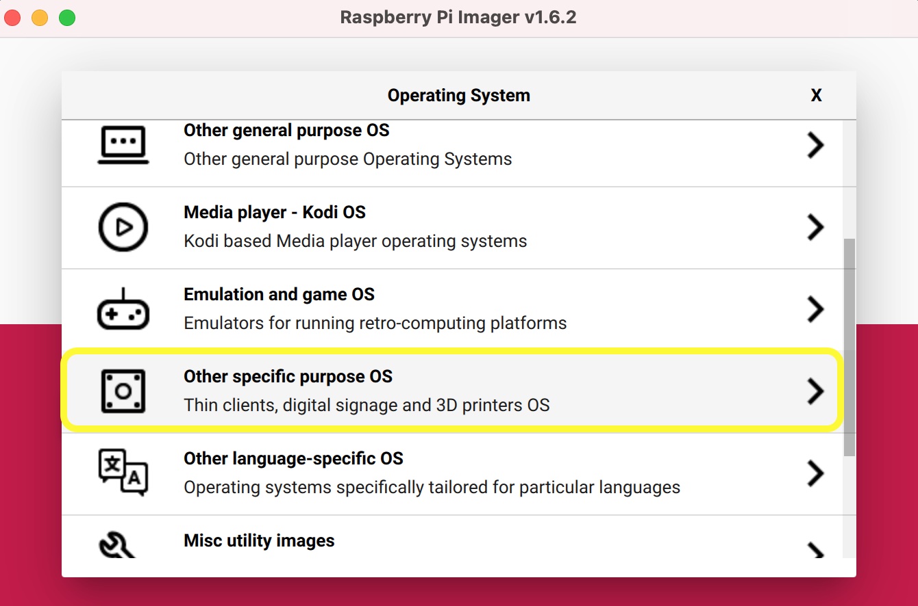 Select Other Specific Purpose OS