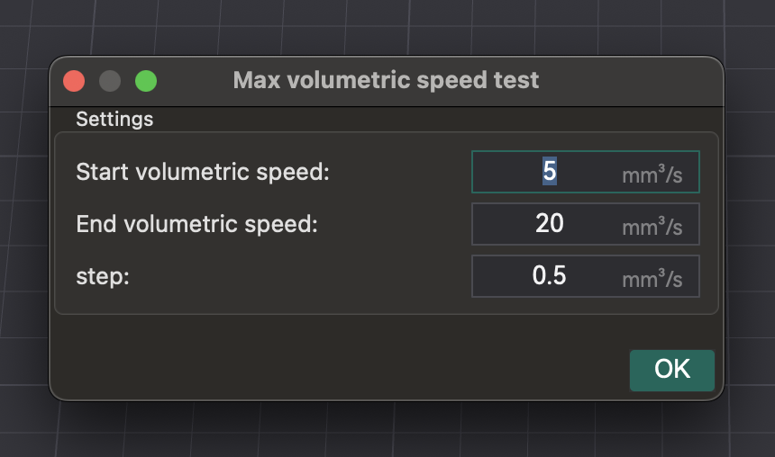 OrcaSlicer Max Volumetric Speed dialog