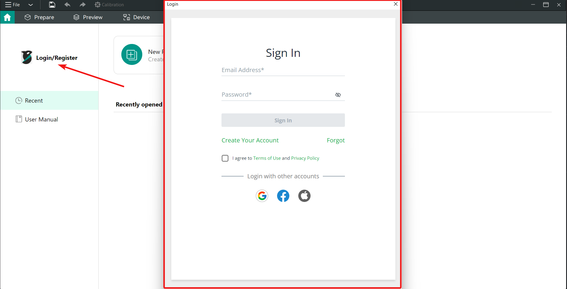 Sign in to your BambuLab account