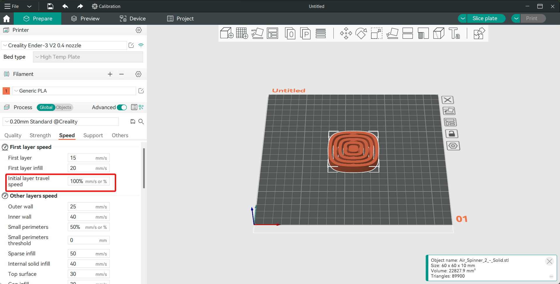 Initial Layer Travel Speed