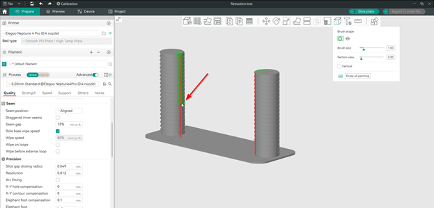 paint the seam vertically in OrcaSlicer