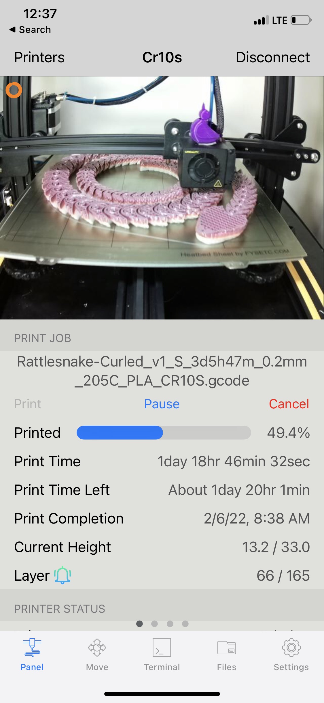 OctoPod App Printer Screen