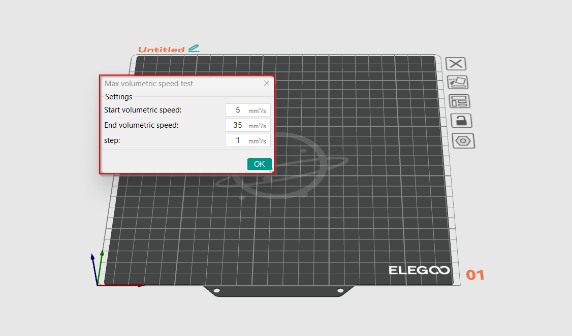 The Max flowrate test settings in OrcaSlicer