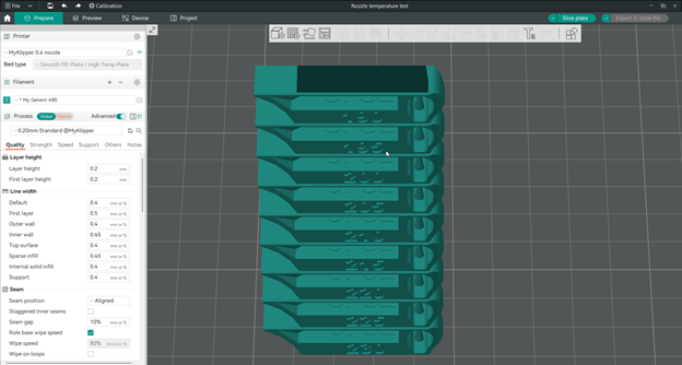 new project consisting of a temperature tower model will be created - OrcaSlicer temerature tower