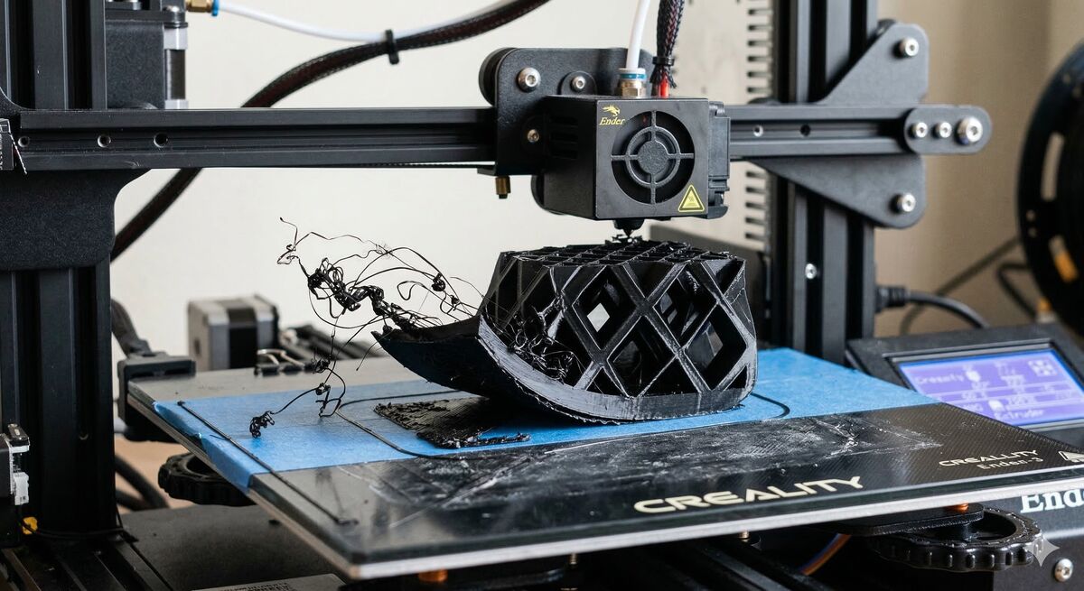 Spaghetti 3D printing failure — print detached from bed mid-print