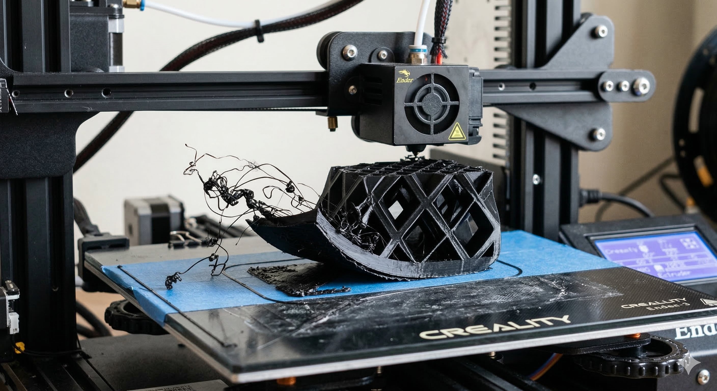 Spaghetti 3D printing failure — print detached from bed mid-print