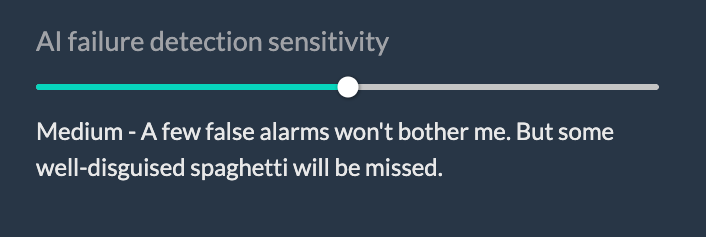 Obico AI failure detection sensitivity slider