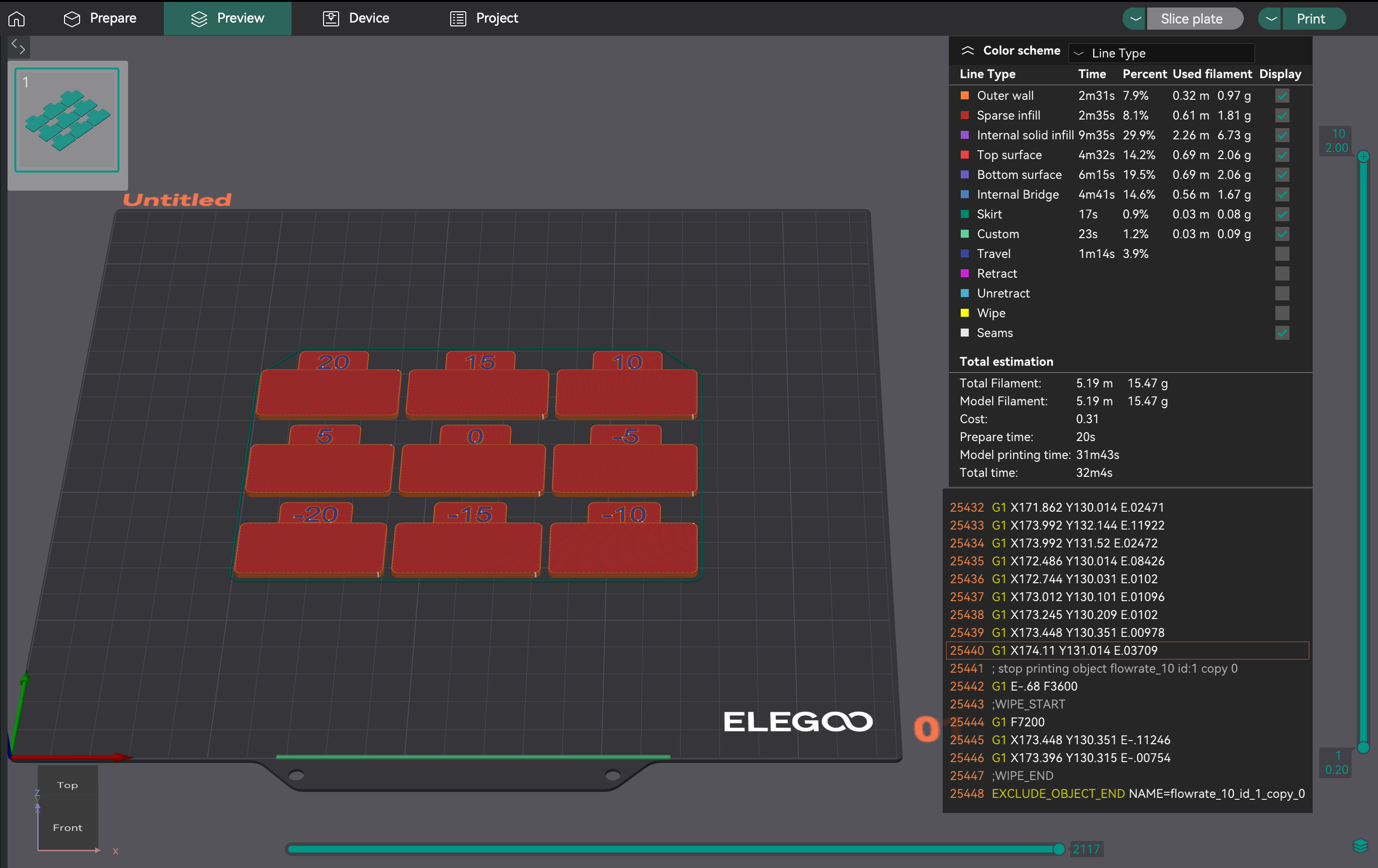 OrcaSlicer Flow Rate Pass 1 testmodel preview