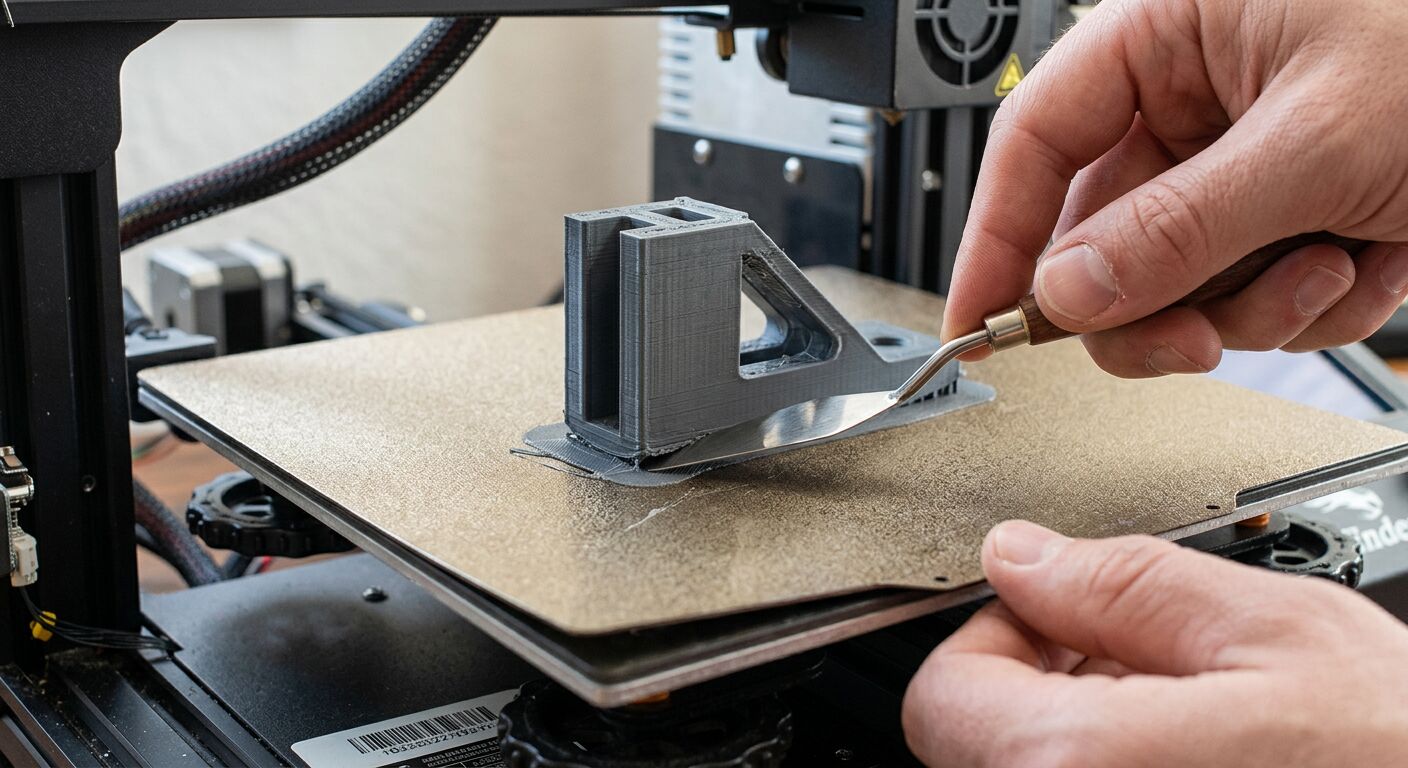 Print stuck to 3D printer PEI bed being pried off
